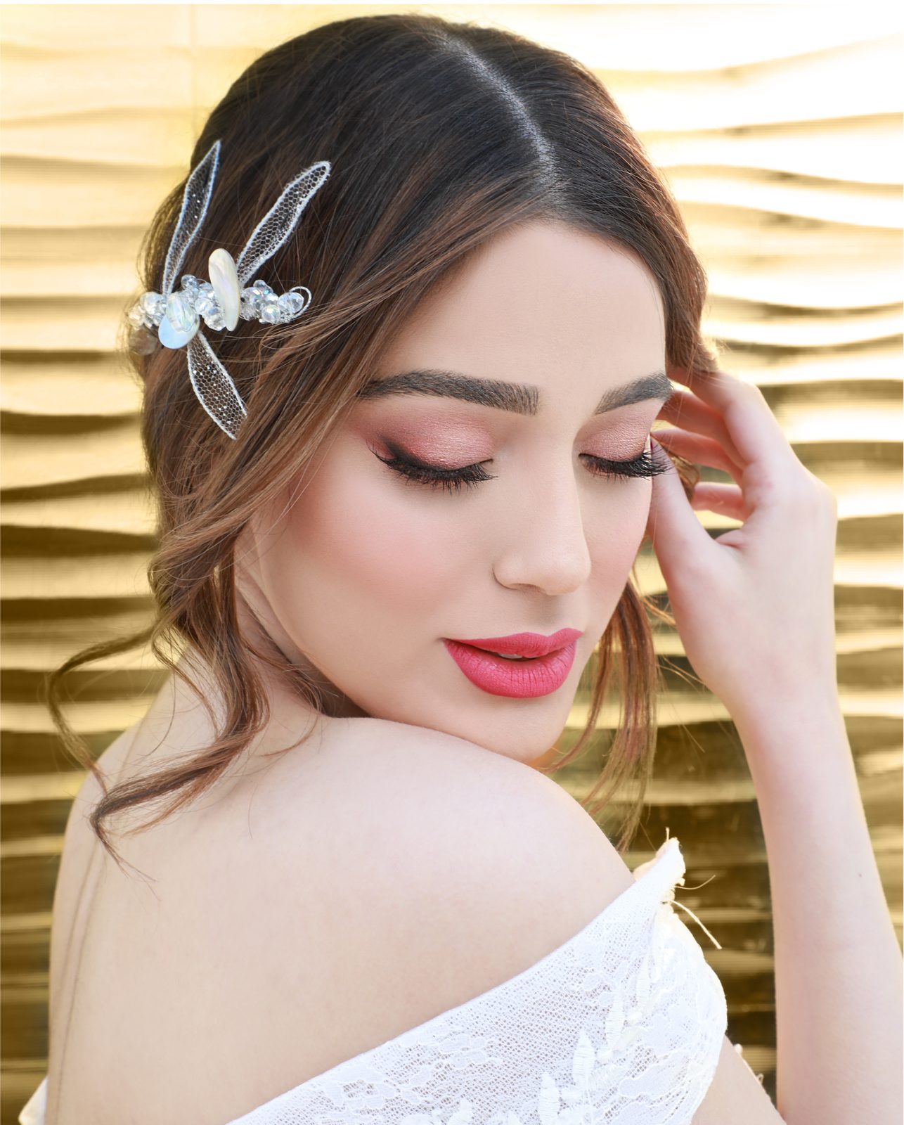 Elegant bridal makeup look with a refined natural finish